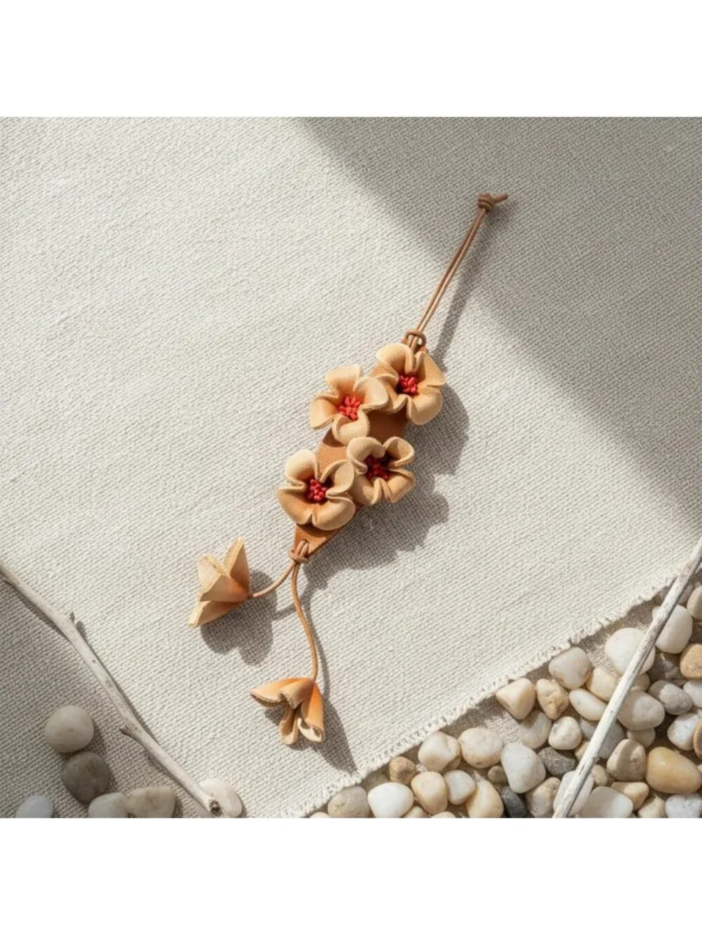 Boho Genuine Leather Flower Keychain | Cute Bag Charm for Handbags & Totes